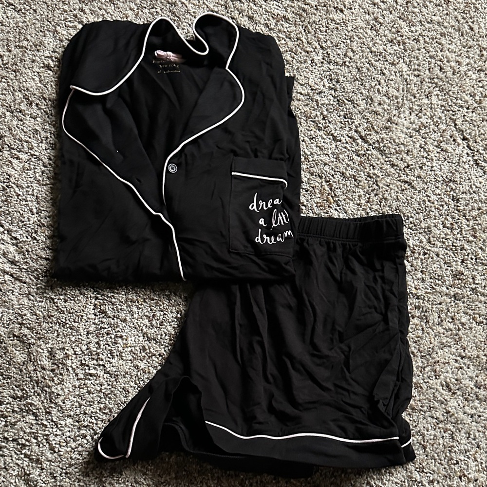 kate spade Black Pajama Set with White Piping